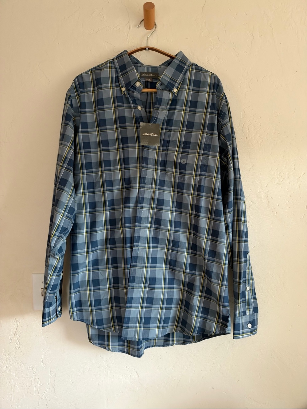 Eddie Bauer Blue and Yellow Plaid Button-Down Shirt